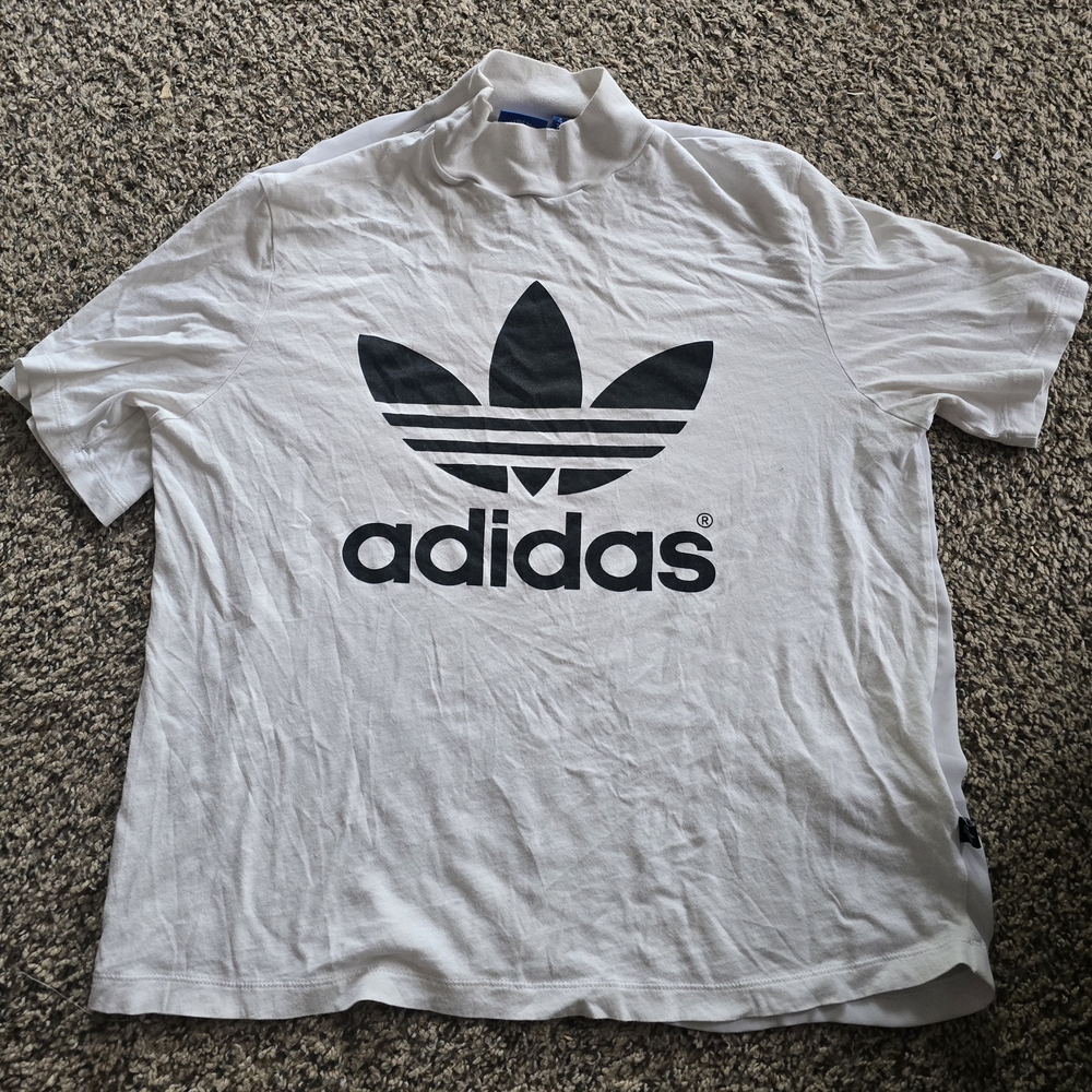 Adidas White and Black Trefoil Short Sleeve Tee